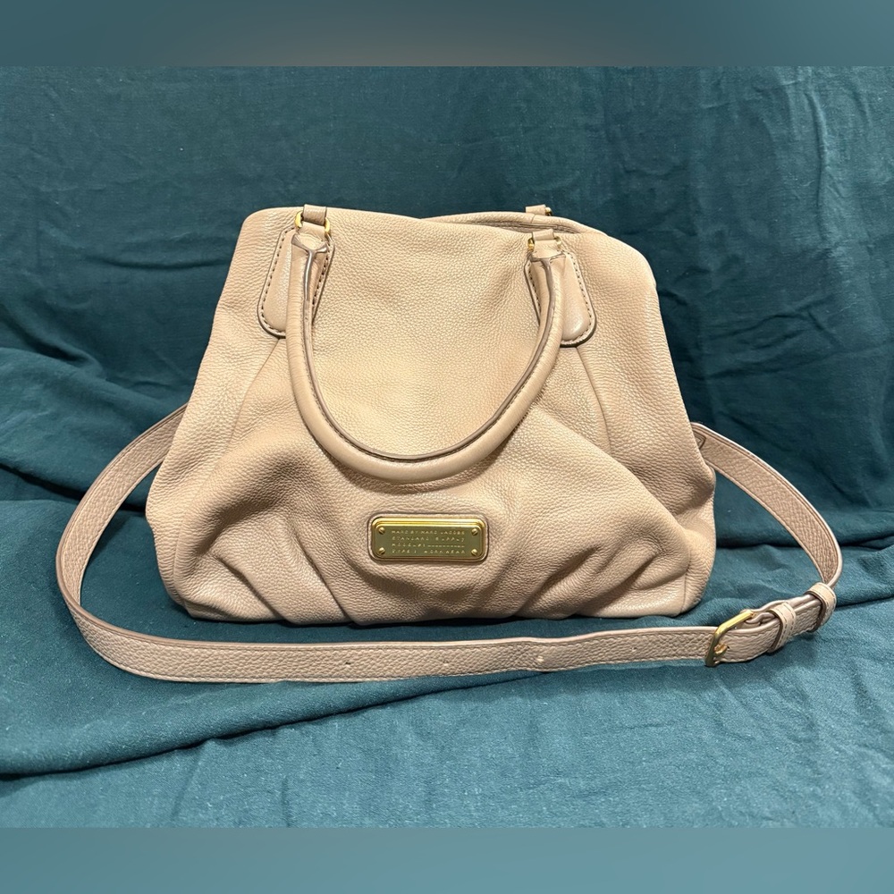 Marc by Marc Jacobs Taupe Pebbled Leather Satchel with Gold Plaque